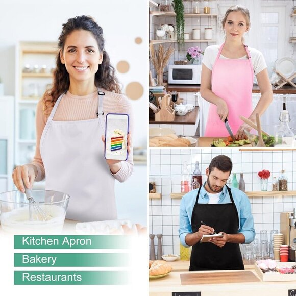 2 Pack 3 Pockets Adjustable Bib Apron Chef Kitchen Cooking Aprons for Wo… - Picture 7 of 7